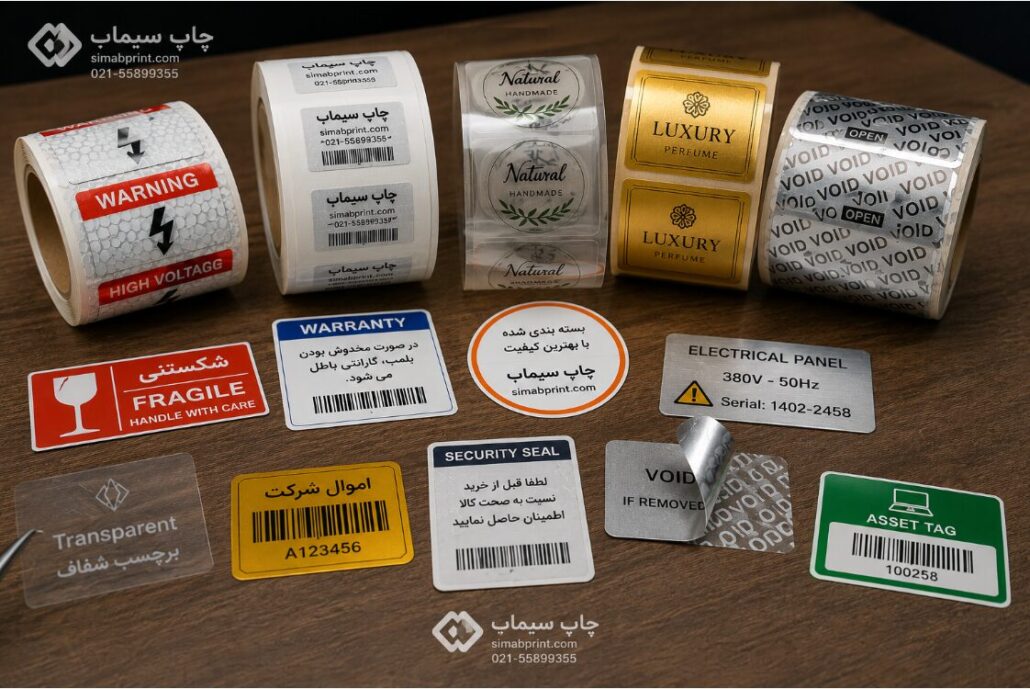 نمونه انواع برچسب چاپ شده در چاپ سیماب