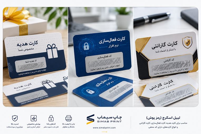 چاپ لیبل اسکرچ امنیتی یا رمزپوش در سایزهای مختلف