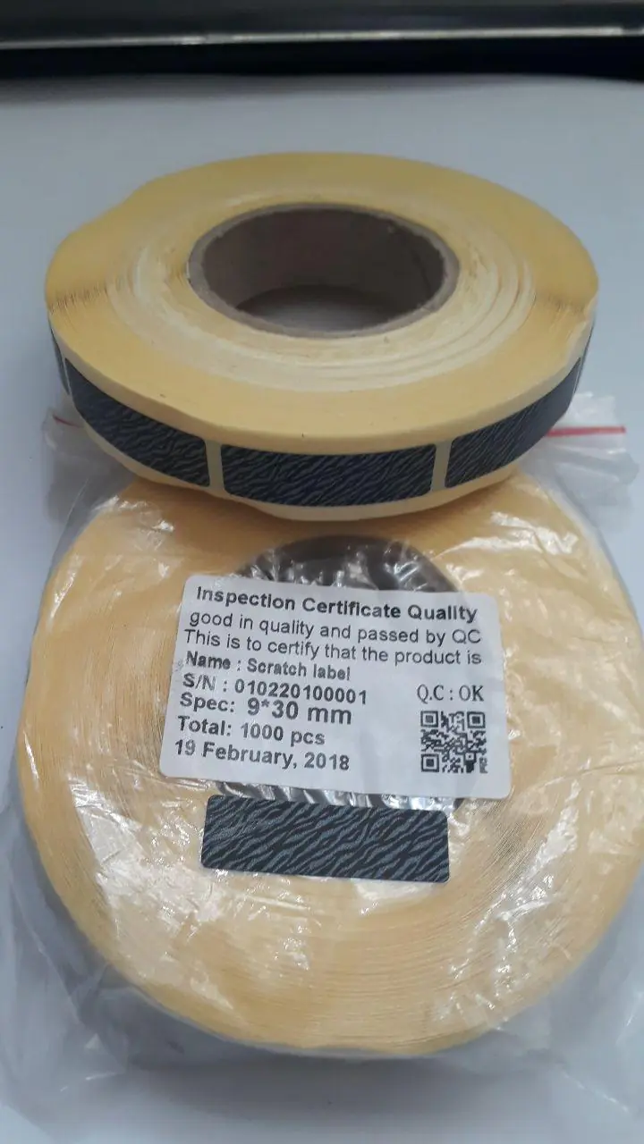 لیبل اسکرچ پوشش رمز سایز 9*30 میلیمتر
